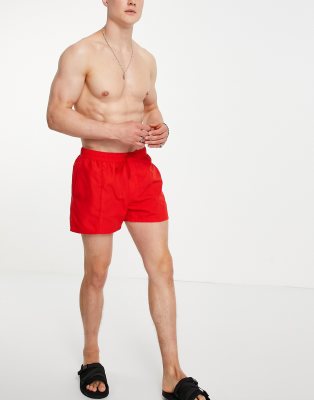 ASOS DESIGN - Korte zwemshort met plat gestikte plooitjes in felrood