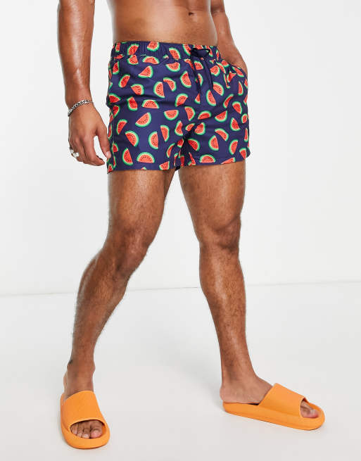 ASOS DESIGN - Korte zwemshort met watermeloenprint in marineblauw, 3 van 4