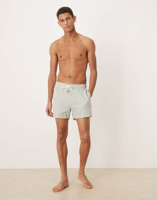 ASOS DESIGN - Korte zwemshort van seersucker met strepen in groen, 2 van 5