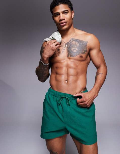 ASOS DESIGN - Korte zwemshort van seersuckerstof in groen - view 1