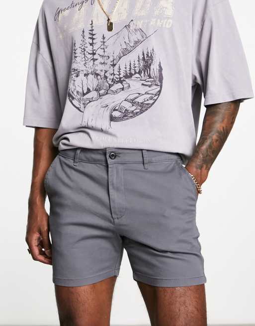 ASOS DESIGN - Kortere skinny chinoshort in grijs
