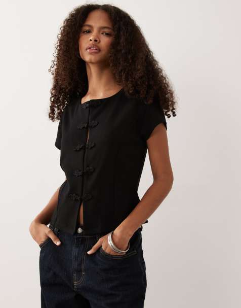 ASOS DESIGN kortærmet cardigan-top i sort - view 1