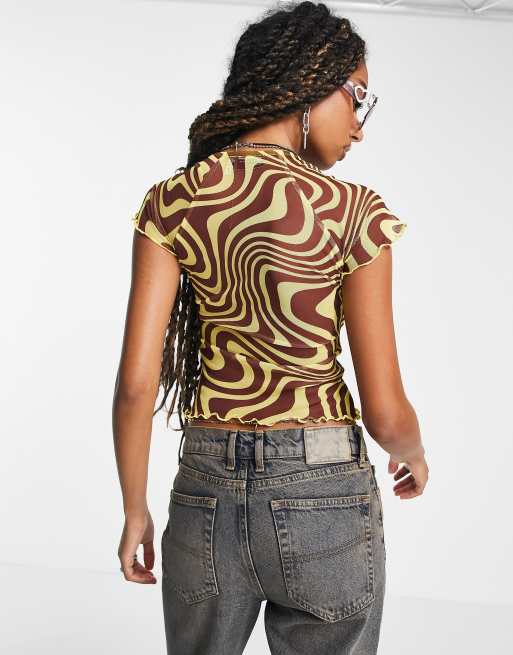 ASOS DESIGN - Kortærmet mesh-top med syninger ved brystet og hvirvelprint, 3 af 4