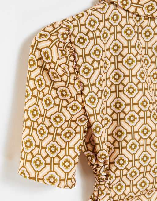 ASOS DESIGN - Kortærmet mini-skjortekjole med udskæring i fliseprint, 4 af 4
