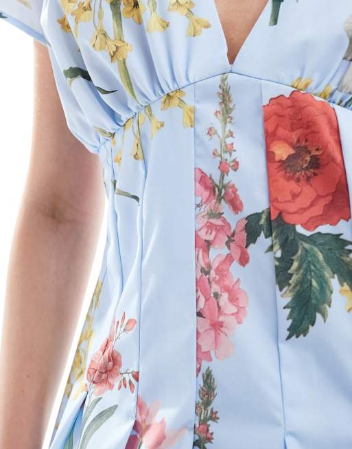 ASOS DESIGN - Kortærmet minikjole med kilenederdel og botanisk blomstermønster, 3 af 4