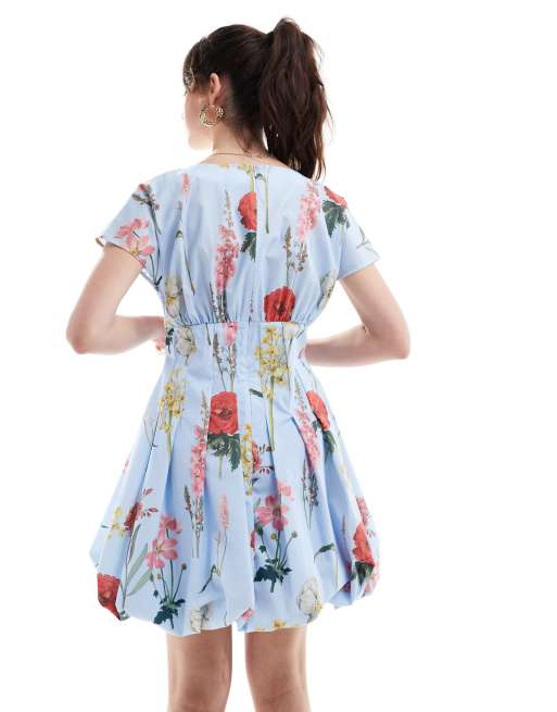 ASOS DESIGN - Kortærmet minikjole med kilenederdel og botanisk blomstermønster, 4 af 4