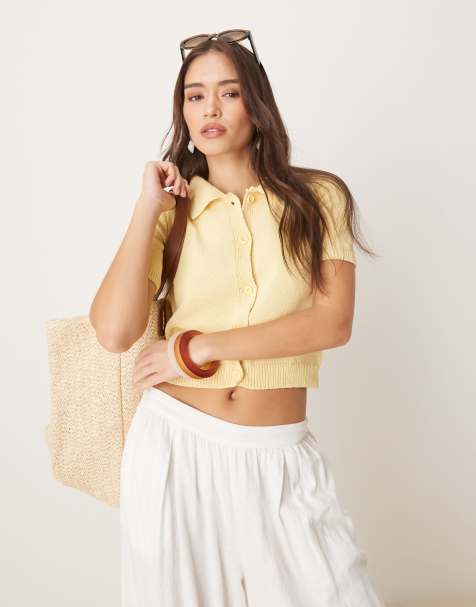 ASOS DESIGN - Kortærmet og lysegul cardigan med krave - view 1