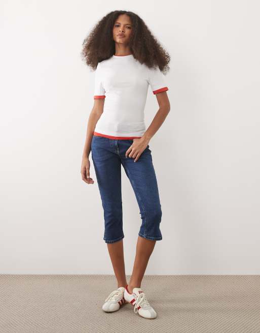 ASOS DESIGN kortærmet top med dobbelt lag i hvid og rød, 3 af 4