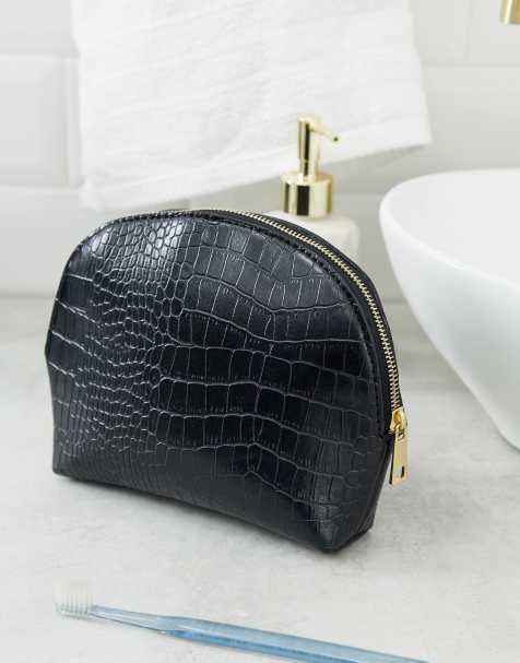ASOS DESIGN – Kosmetiktasche mit Halbmond-Design und Krokomuster