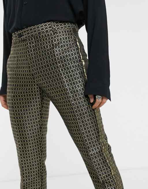ASOS DESIGN – Guldfärgad smokingjacka i diamantmönstrat jacquard med smal passform, 3 av 3