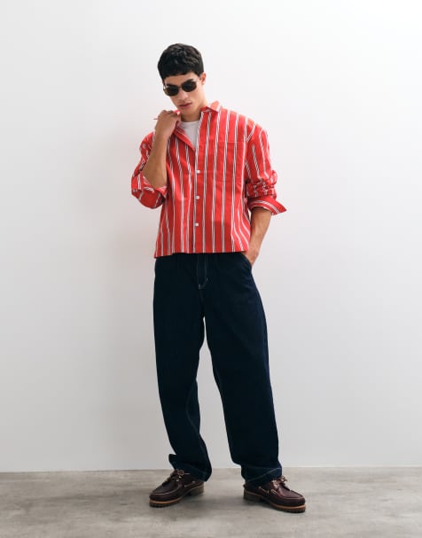 ASOS DESIGN koszula boxy oversize w czerwone paski - view 1