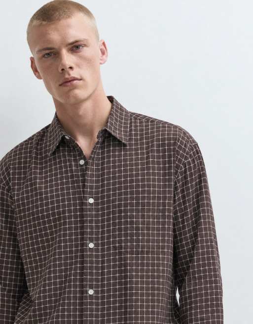 ASOS DESIGN koszula boxy oversize w drobną kratkę, brązowa, 8 z 10