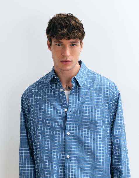ASOS DESIGN koszula boxy oversize w drobną kratkę w kolorze niebieskim - view 1