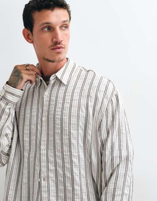 ASOS DESIGN koszula boxy oversize w prążki, biała, 3 z 5