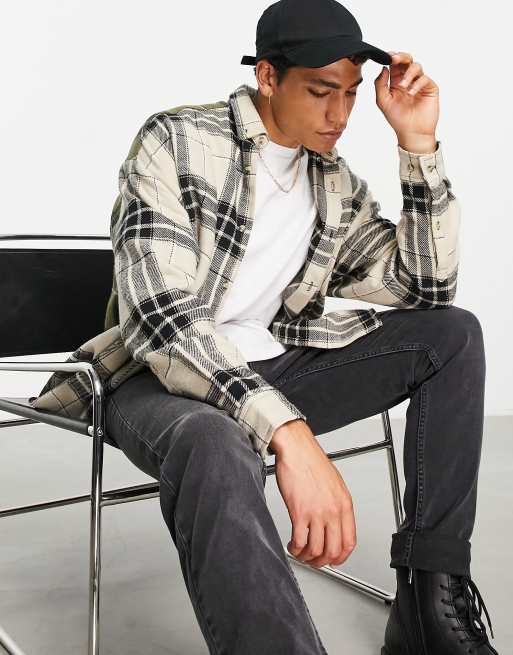 ASOS DESIGN – Koszula extreme oversize ze szczotkowanej flaneli w kratę z blokami kolorów