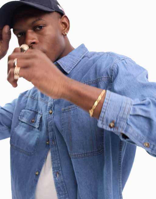 ASOS DESIGN – Koszula jeansowa oversize w kolorze niebieskim z efektem sprania 