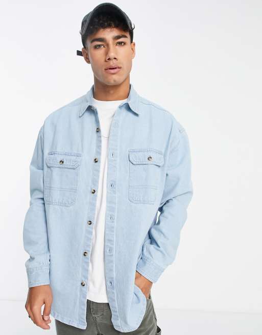 ASOS DESIGN – Koszula jeansowa oversize z zaokrąglonym dołem