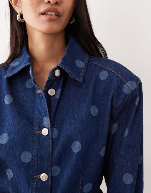 ASOS DESIGN – Koszula jeansowa zbierana w talii w groszki, 3 z 4