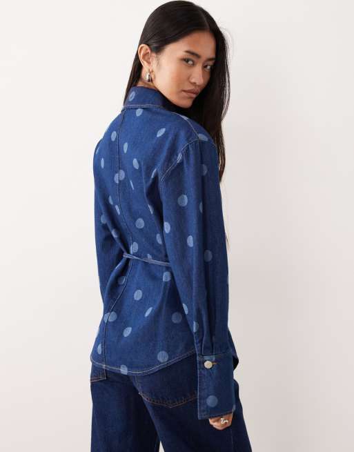 ASOS DESIGN – Koszula jeansowa zbierana w talii w groszki, 4 z 4