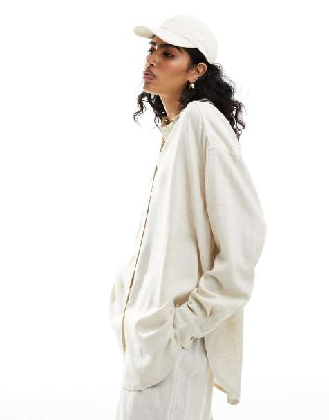 ASOS DESIGN – Koszula o luźnym kroju w naturalnym kolorze z domieszką lnu - view 1