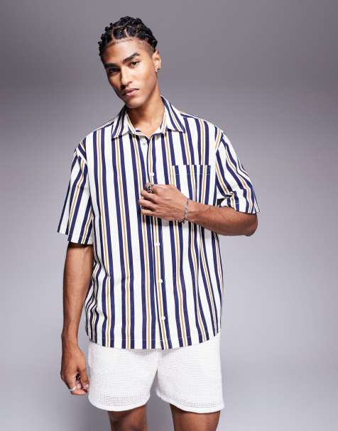 ASOS DESIGN loose fit shirt in blue stripe
