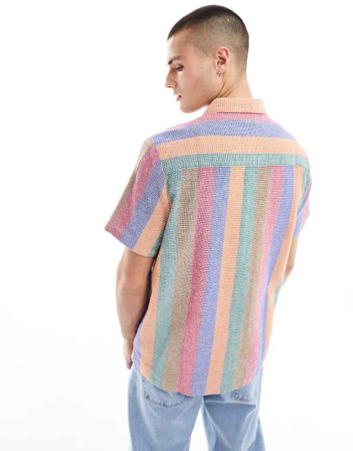 ASOS DESIGN – Koszula o luźnym kroju w tęczowe teksturowane paski , 4 z 4