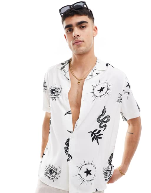 ASOS DESIGN – Koszula o luźnym kroju z kołnierzykiem kubańskim i grafiką z motywem tarota 