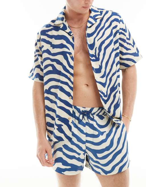 ASOS DESIGN – Koszula o luźnym pudełkowym kroju z kołnierzykiem kubańskim w paski zebry, część zestawu