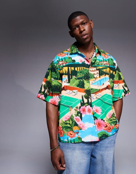ASOS DESIGN boxy oversized shirt with scenic print