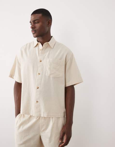 ASOS DESIGN – Koszula o pudełkowym kroju oversize, z domieszką lnu, w naturalnym kolorze, część zestawu - view 1