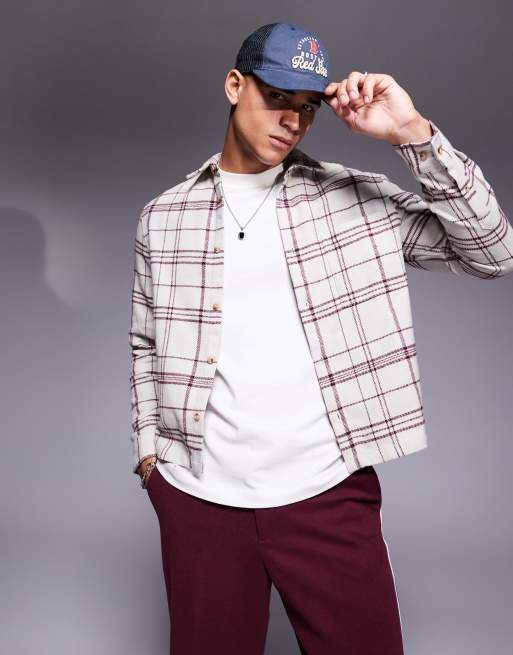 ASOS DESIGN – Koszula o regularnym fasonie i pudełkowym kroju ze szczotkowanej flaneli w dużą kremowo-czerwoną kratkę