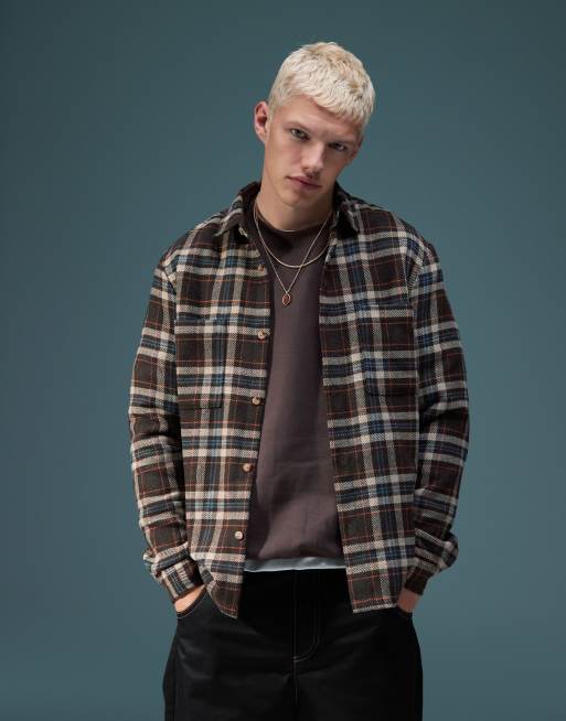 ASOS DESIGN – Koszula o regularnym kroju o z domieszką wełny w brązową kratkę