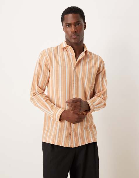 ASOS DESIGN regular fit shirt in orange stripe