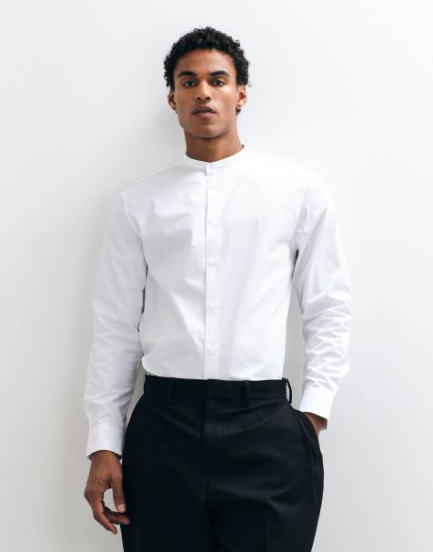 ASOS DESIGN koszula o regularnym kroju ze stójką, biała - view 1