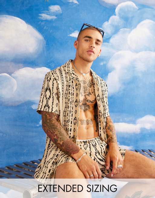 ASOS DESIGN – Koszula o luźnym kroju z kołnierzykiem kubańskim w geometryczne wzory – część zestawu