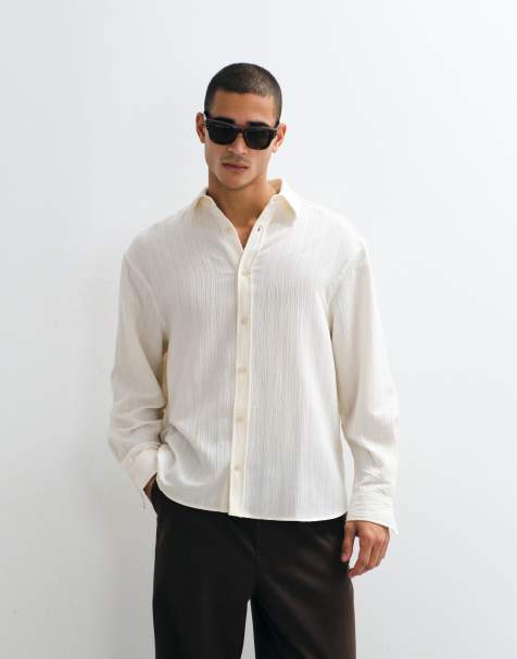ASOS DESIGN oversized crinkle textured shirt in ecru
