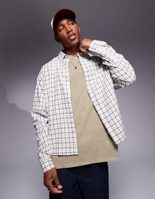 ASOS DESIGN – Koszula oversize o pudełkowym kroju typu dad w w kratę neutralnym kolorze