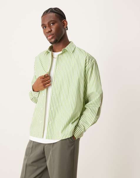ASOS DESIGN oversized boxy shirt in green and white stripe