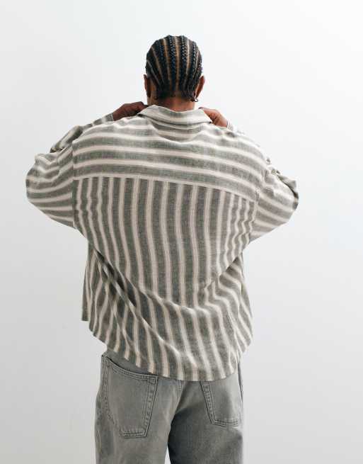 ASOS DESIGN – Koszula oversize o pudełkowym kroju w paski w kolorze khaki, 3 z 5