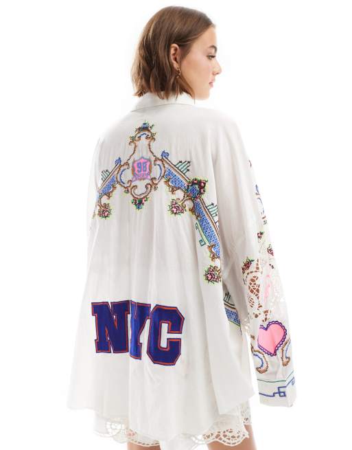 ASOS DESIGN – Koszula oversize premium w haftowany wzór, część zestawu