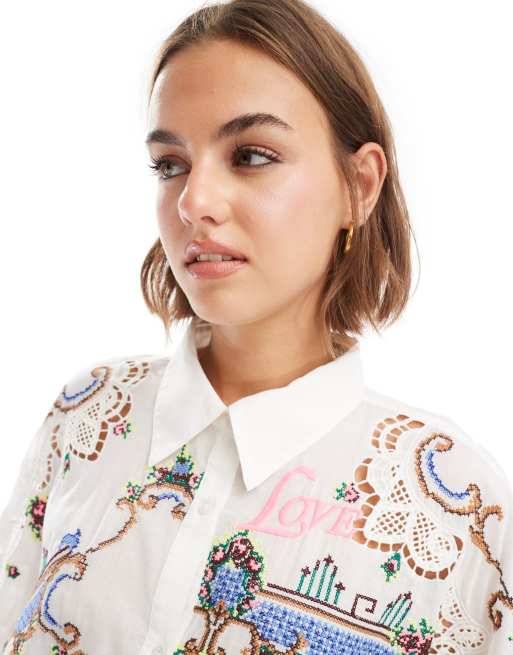 ASOS DESIGN – Koszula oversize premium w haftowany wzór, część zestawu, 3 z 4