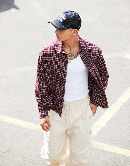 ASOS DESIGN – Koszula oversize w bordową kratkę dad