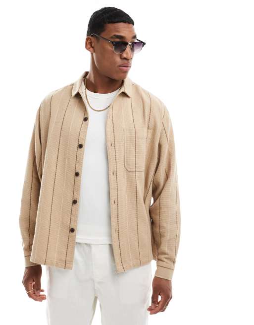 ASOS DESIGN – Koszula oversize w neutralno-brązowe paski