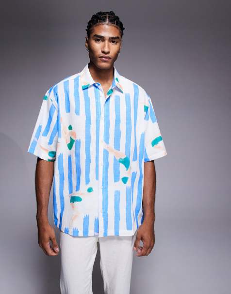 ASOS DESIGN oversized shirt with stripe print in blue