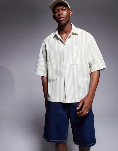 ASOS DESIGN oversized shirt in neutral stripe