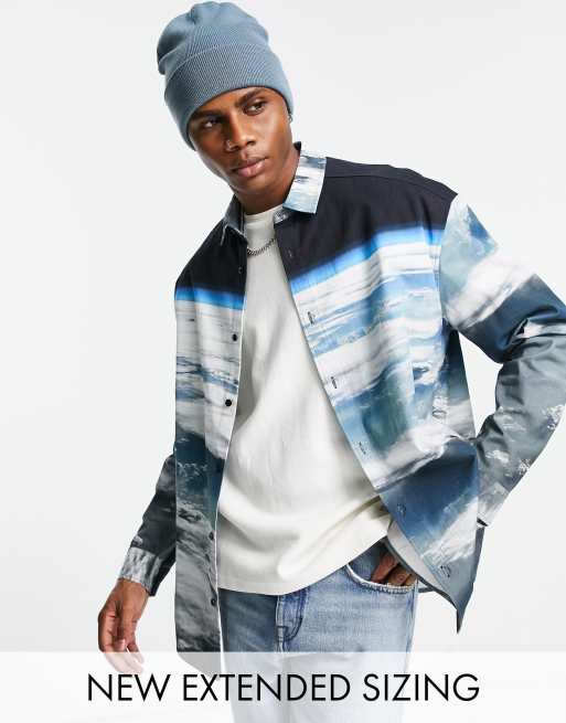 ASOS DESIGN – Koszula oversize w stylu lat 90. z diagonalu z nadrukiem NASA