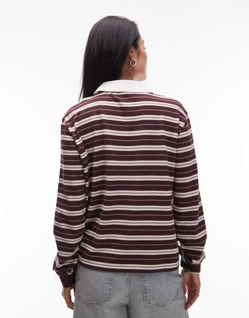ASOS DESIGN – Koszula oversize w stylu rugby w fakturowane bordowe paski, 4 z 4