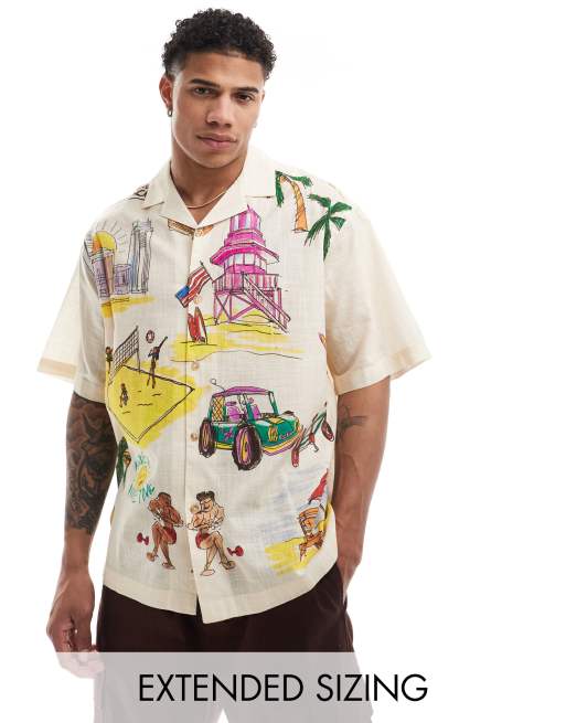 ASOS DESIGN – Koszula oversize z kołnierzykiem kubańskim w wakacyjny wzór
