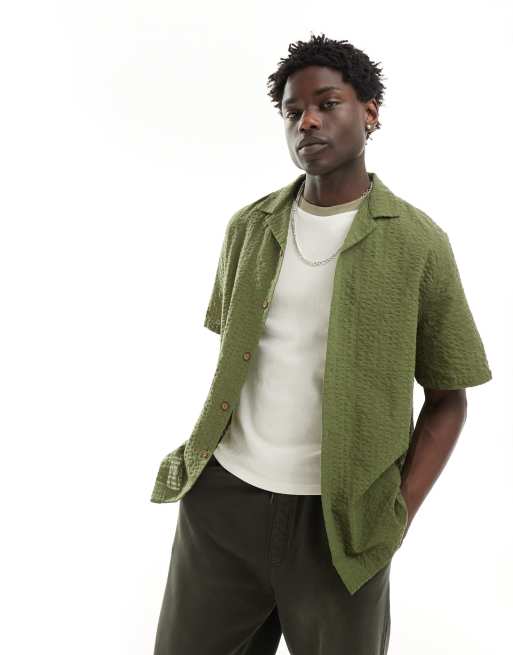 ASOS DESIGN – Koszula oversize z krótkim rękawem z teksturowanej kory w kolorze khaki w stylu lat 90.