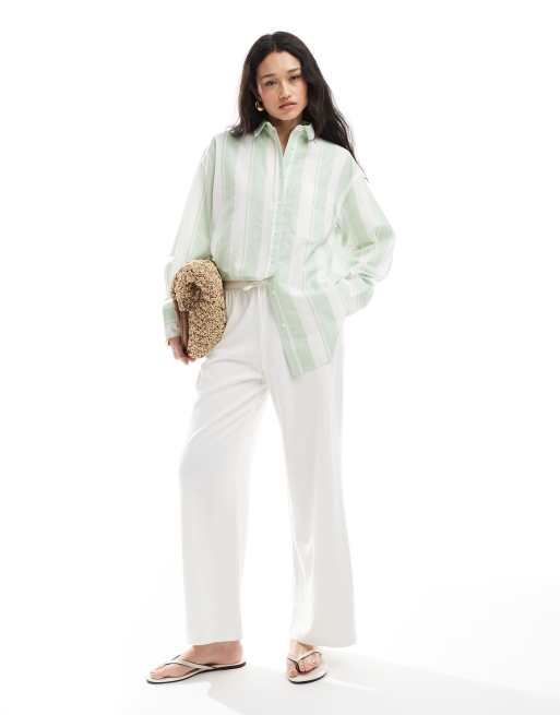 ASOS DESIGN – Koszula oversize z mieszanki lnianej w szerokie pasy, 2 z 4